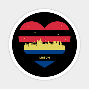 Portugal Skyline cityscape Heart Shape Birds Flying Lisbon Magnet